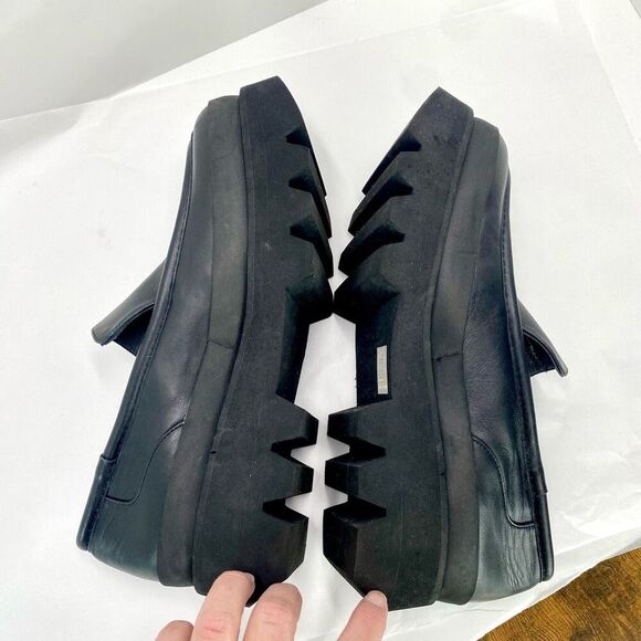 Paloma Barcelo Womens 10.5 Shoes Loafers Black Leather Platform Chunky Lug Sole - Picture 2 of 13